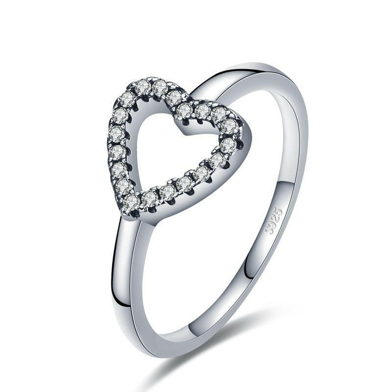 Jeweleze Vintage Silver Heart Ring with Sparkling Stones