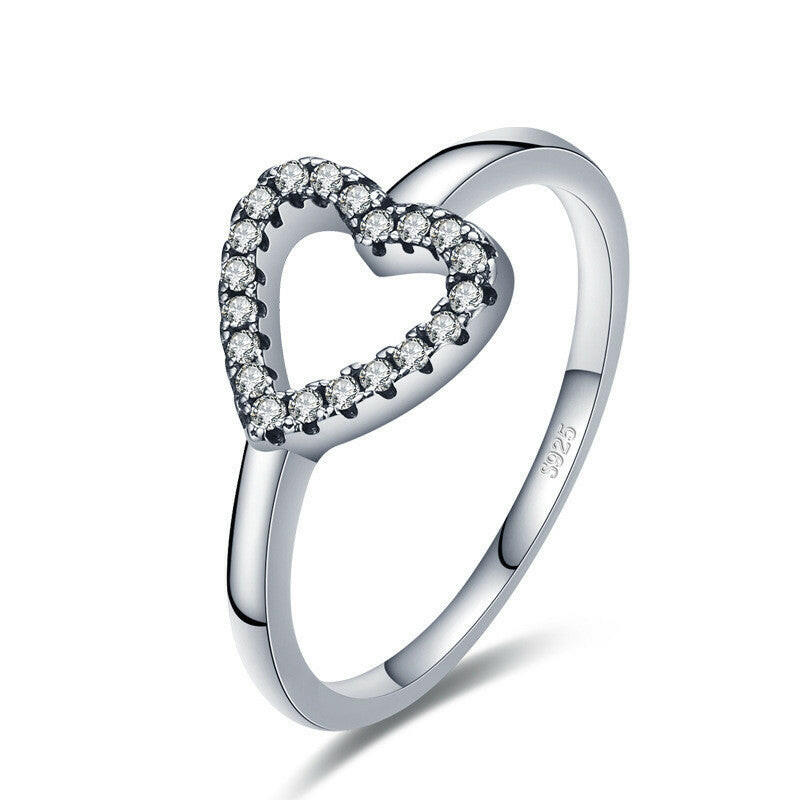 Jeweleze Vintage Silver Heart Ring with Sparkling Stones