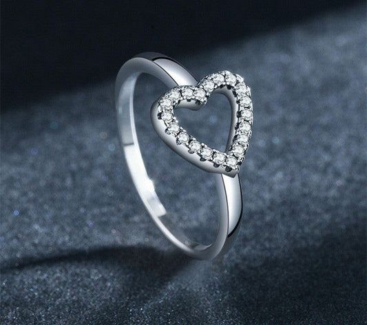 Jeweleze Vintage Silver Heart Ring with Sparkling Stones