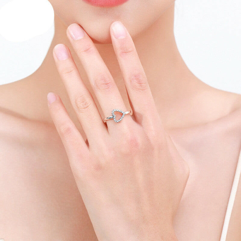 Jeweleze Vintage Silver Heart Ring with Sparkling Stones