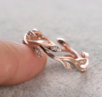 Zircon Leaf Jewelry Ring in Rose Gold